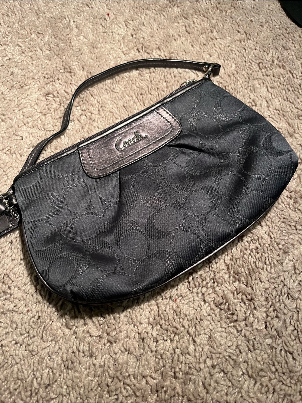 Coach Black Signature Jacquard Wristlet